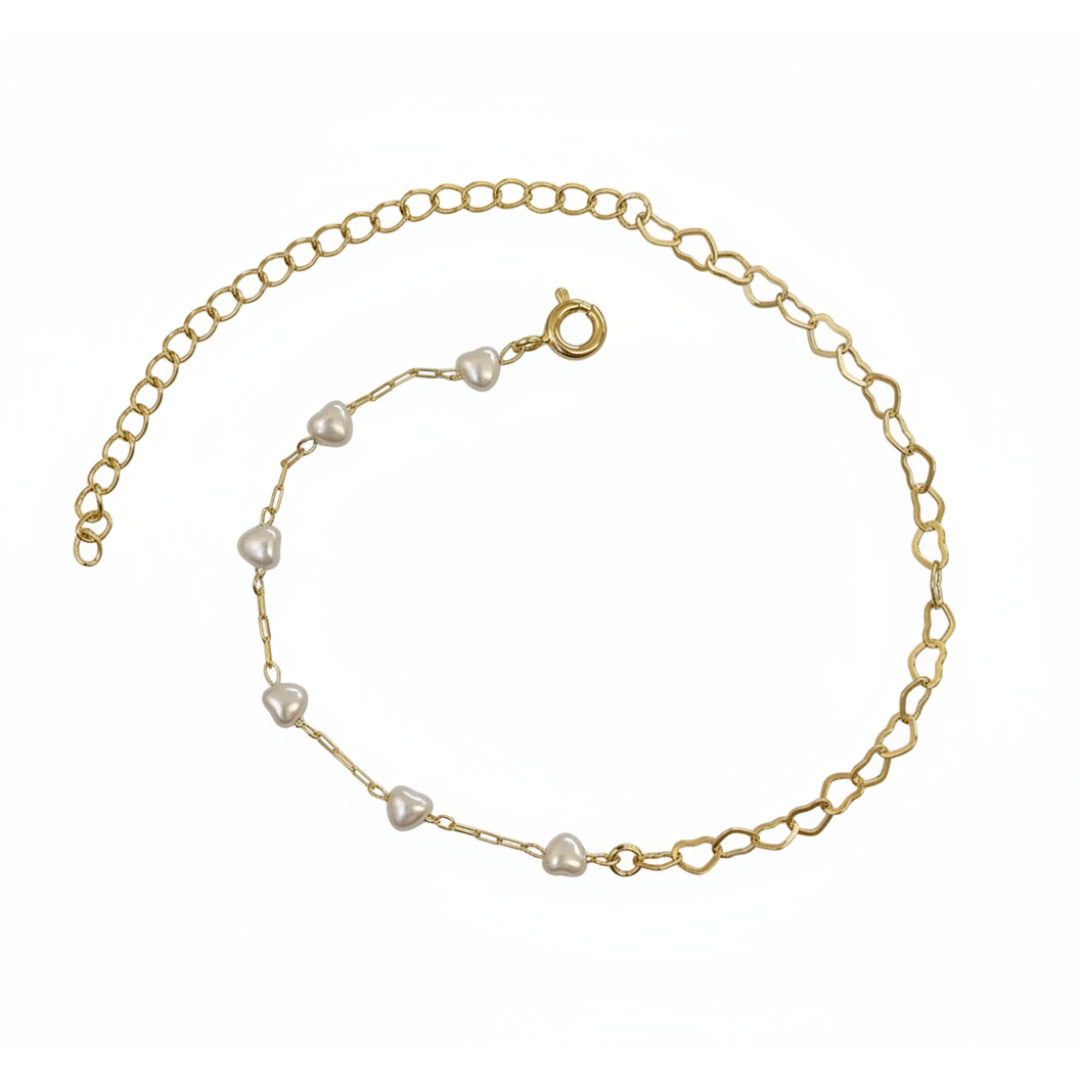 Pulseira metade coração de perola metade coração entrelaçado Pulseira metade coração de perola metade coração entrelaçado